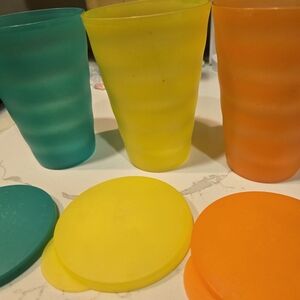 Colorful Tupperware 16oz  Tumblers and Lids - Teal, Yellow, Orange